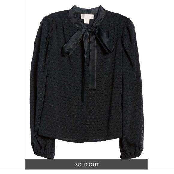 Rachel Parcell Textured Dot Black Blouse with Bow Collar Holiday Size XL - Picture 9 of 12